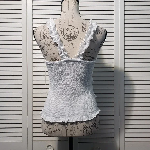Crave Fame Smocked Tank Top Juniors/Women's Size Small White Stretch Ruffles - Picture 4 of 9